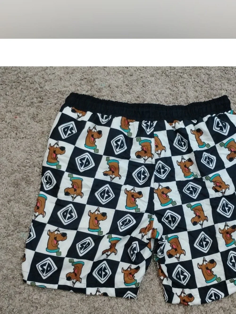 Official Scooby-Doo Mens Checkerboard Graphic Swim Trunks
